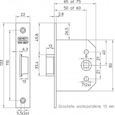 55-50 BULK PER 10 LOOPSLOT, DM50MM, KRUKGAT 8MM, VOORPLAAT STAAL VERZI