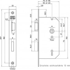 66/2-50 DR.2+4 BULK PER 5 DEURSLOT, DM50MM, S72MM, KRUKGAT 8MM, VOORPL