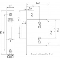 210-40 BULK PER 10 KASTSLOT, DM40MM, KLAVIERSLEUTEL, VOORPLAAT STAAL G