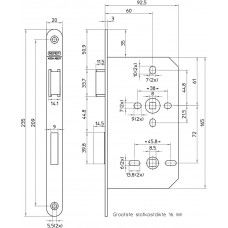 644/4-60 DR.1+3 BADKAMERDEURSLOT, DM60MM, WC72MM, KRUKGAT 8MM, VOORPLA