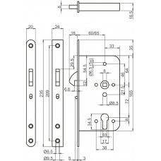 247717T2460 SCHUIFDEURSLOT,DM60MM, PC72MM, KRUKGAT 8MM, VOORPLAAT RVS