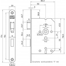 1266/17-50 DR.1+3 BULK PER 10 DEURSLOT, DM50MM, S55MM, KRUKGAT 8MM, VO