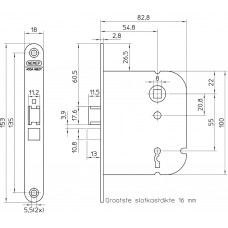 1446-55 DR.1+3 BULK PER 10 DEURSLOT, DM55MM, S55MM, KRUKGAT 8MM, VOORP