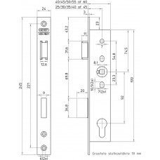 9601/07-25 DEURSLOT, DM25MM, PC92MM, KRUKGAT 8MM, VOORPLAAT RVS 24X245